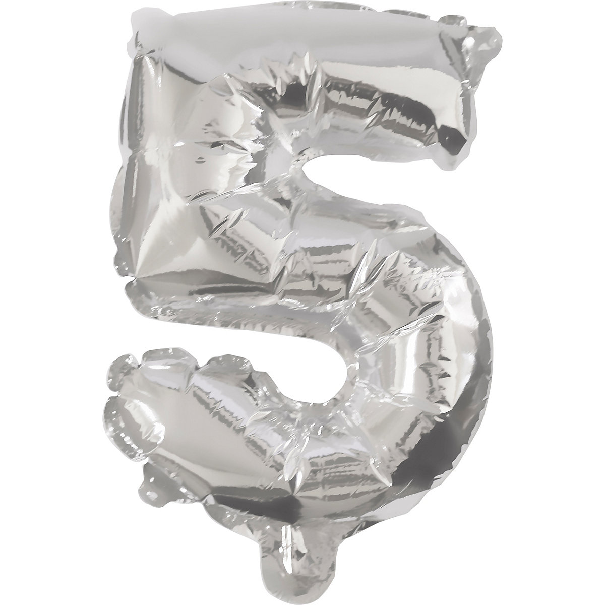Folienballon Zahl 5 silber, 31 cm, inkl. Pustehalm