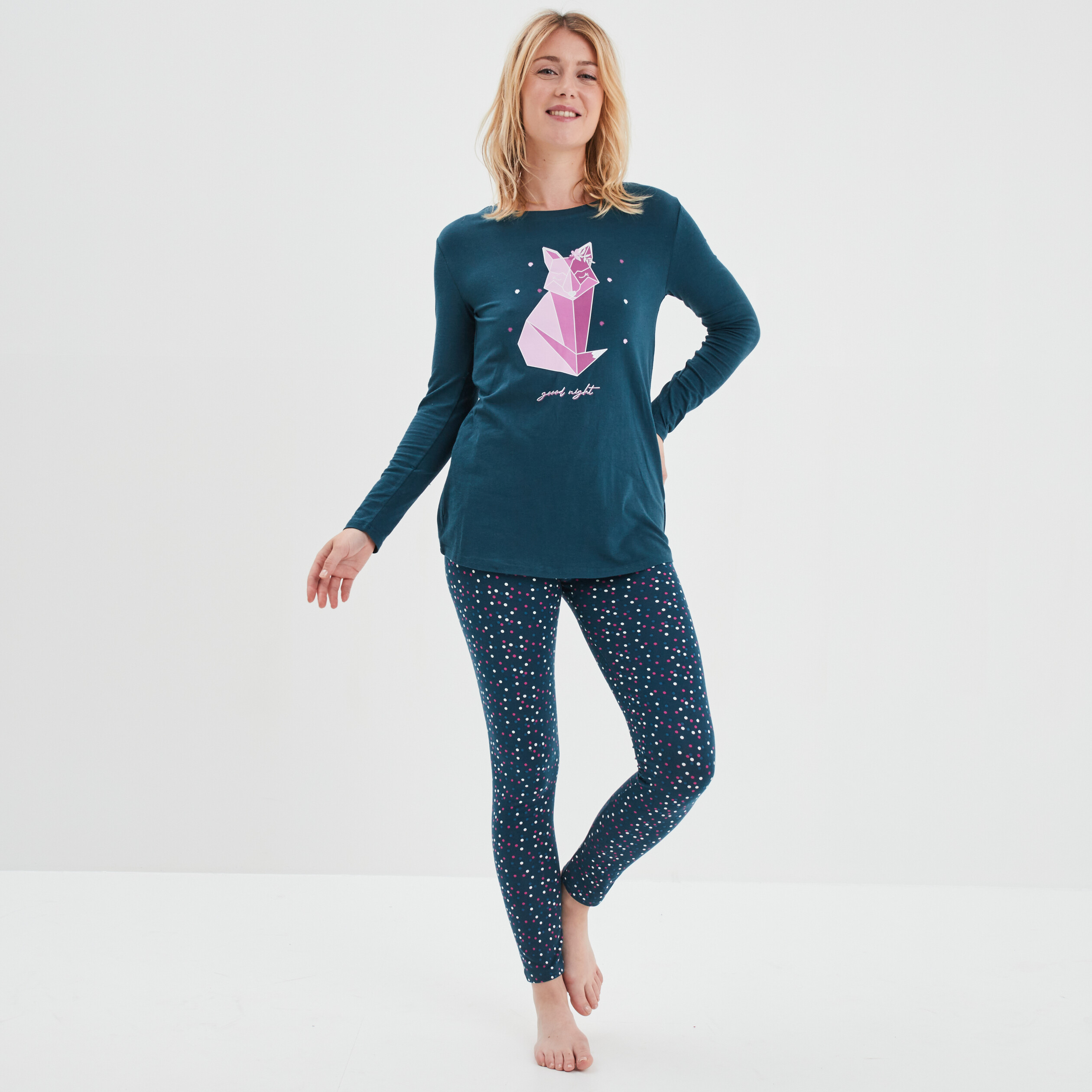 Ensemble pyjama legging 2 pièces bleu canard femme | La Halle