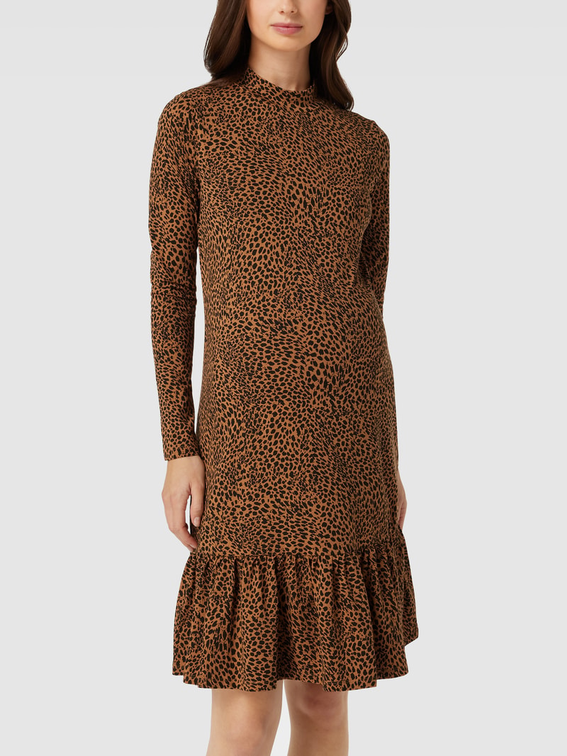 Umstands-Kleid in Knielänge mit Allover-Muster in hellbraun