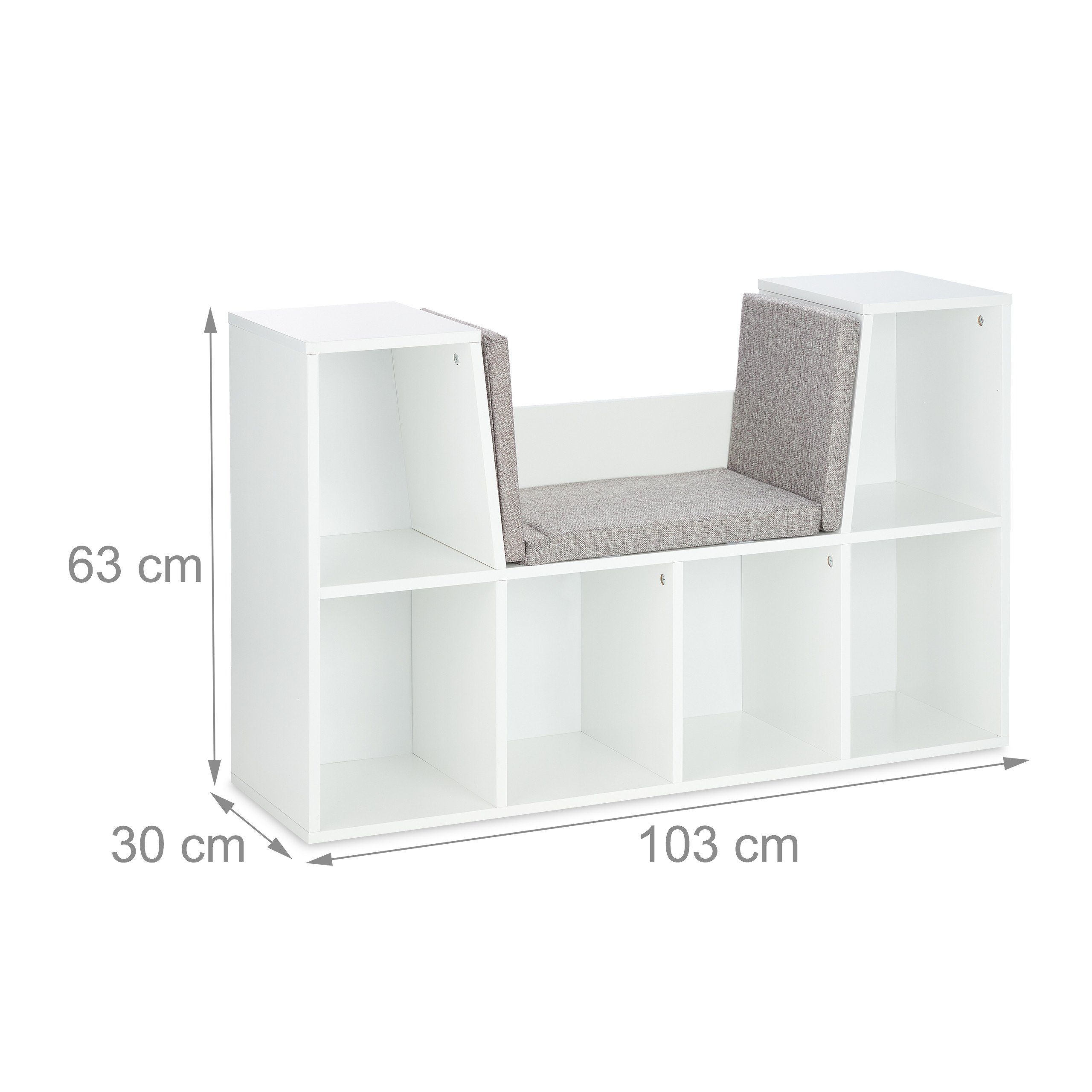 relaxdays Bücherregal Bücherregal mit Sitzkissen