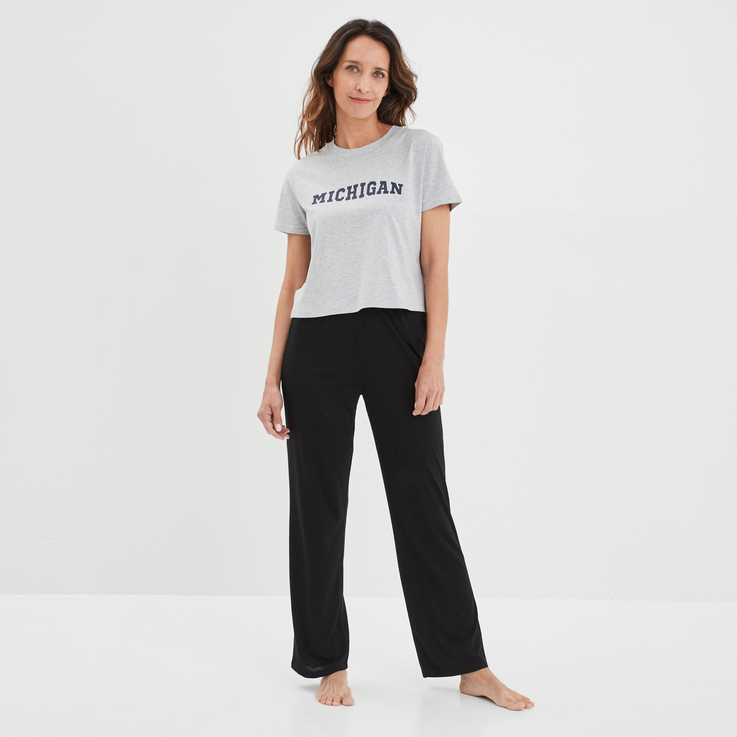 Pantalon de pyjama taille élastique noir femme | La Halle