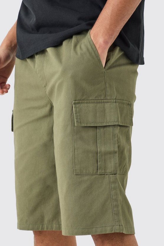 Lockere Khaki Cargo-Shorts mit elastischem Bund
