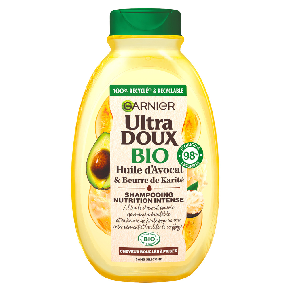 garnier Ultra DOUX BIO Shampoing Nutrition à l'huile d'Avocat et au Beurre de Karité Bio