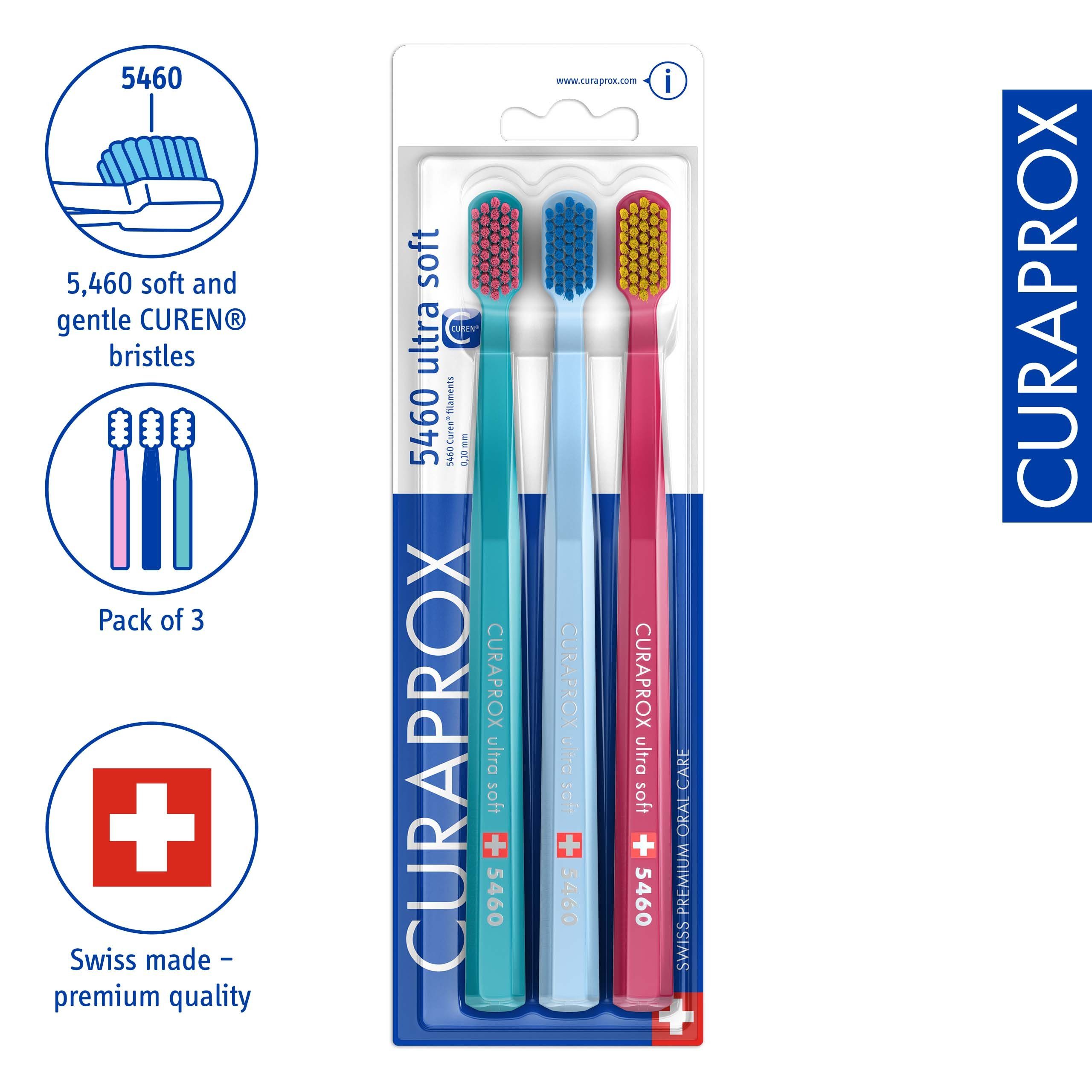 CURAPROX Zahnbürste Curaprox CS 5460, Handzahnbürste, ultrasoft, 3 Stück, farbig