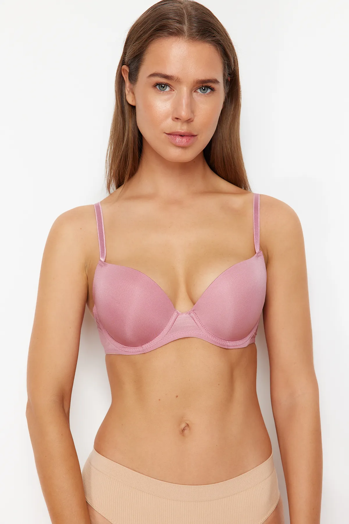 Trendyol Collection  Zehnfarbiger 3er-Pack Push-Up-T-Shirt-BH aus Polyamid mit String-Trägern, Strick-BH THMSS24SU00053