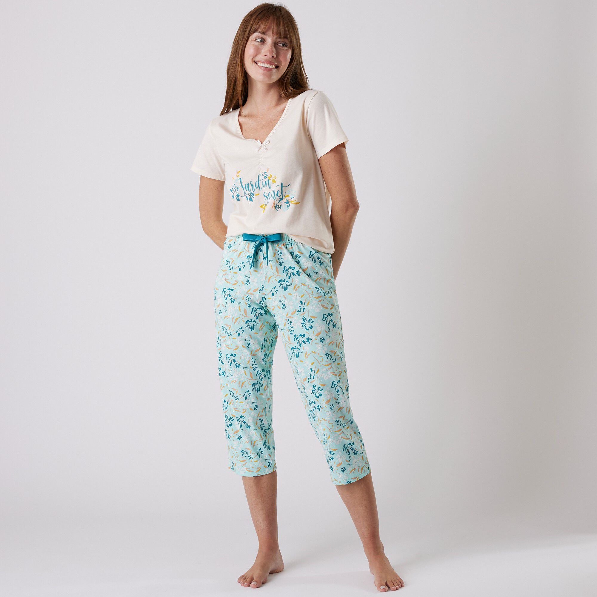 Pantalon court pyjama imprimé floral