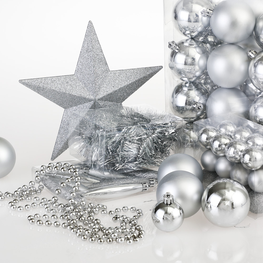 DEUBA Weihnachtsbaumkugeln Weihnachtsbaumschmuck  77 tlg 3/4/6cm silber