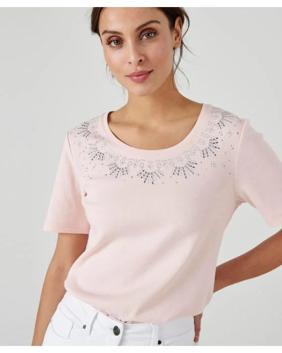 Tee-shirt col rond strassé