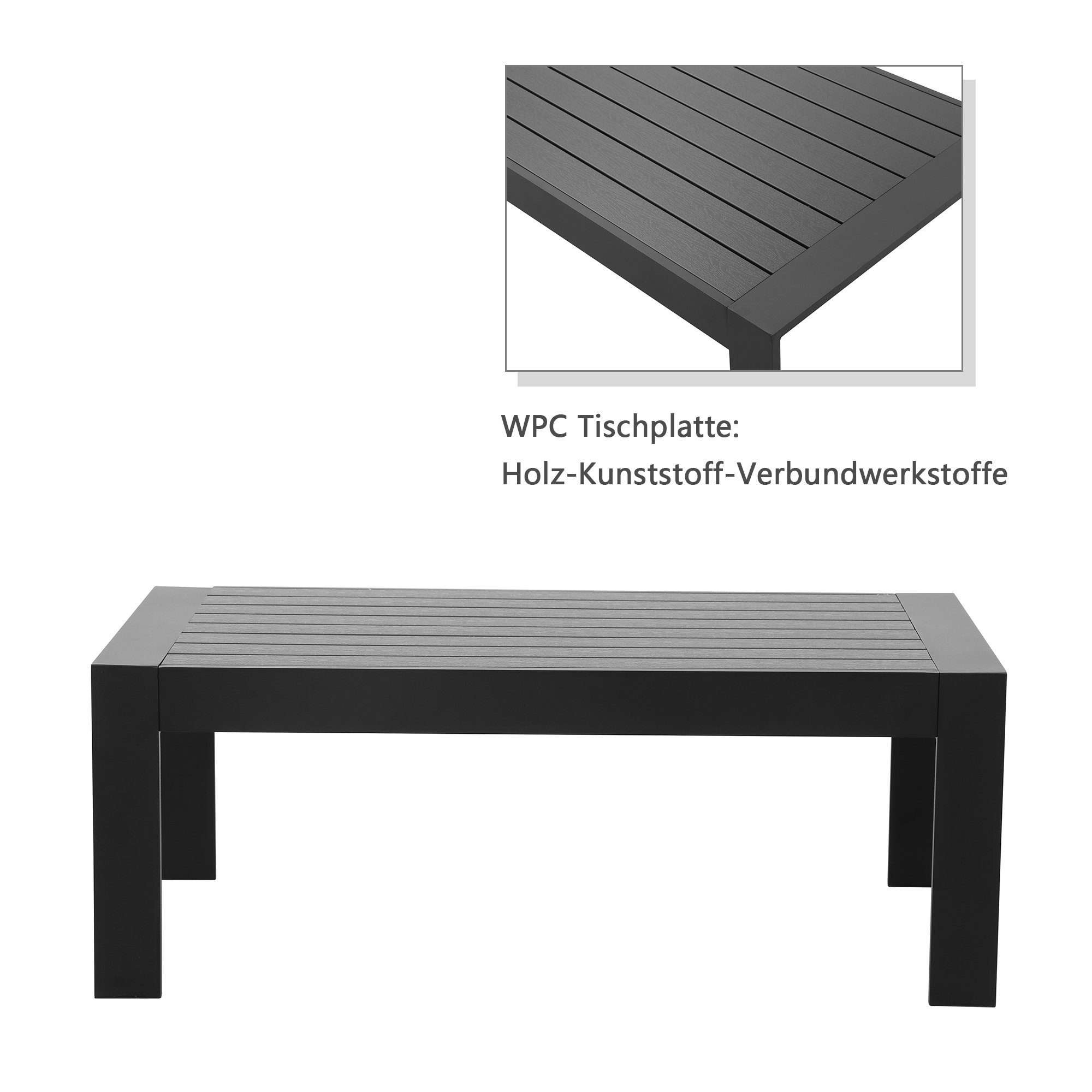 MeXo Gartenlounge-Set Aluminium Gartenmöbel Set, (Balkonmöbel, 4-tlg., Sitzgruppe mit 2-Sitzer-Sofa, 2 Sessel, Tisch), Terrassenmöbel Set Lounge für 4 Personen