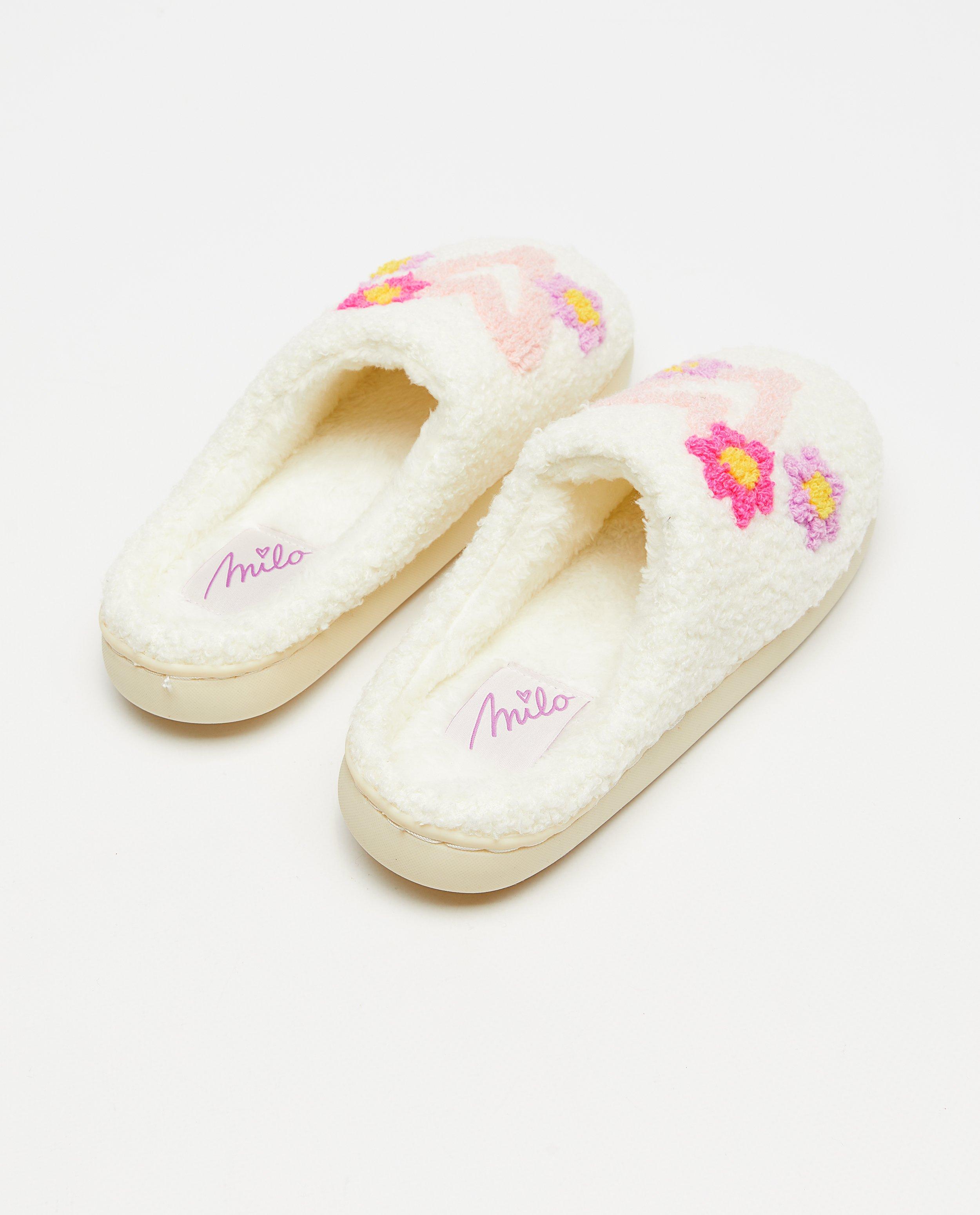 Milo Teddy hímzett papucs, 30-39-es méret, fehér