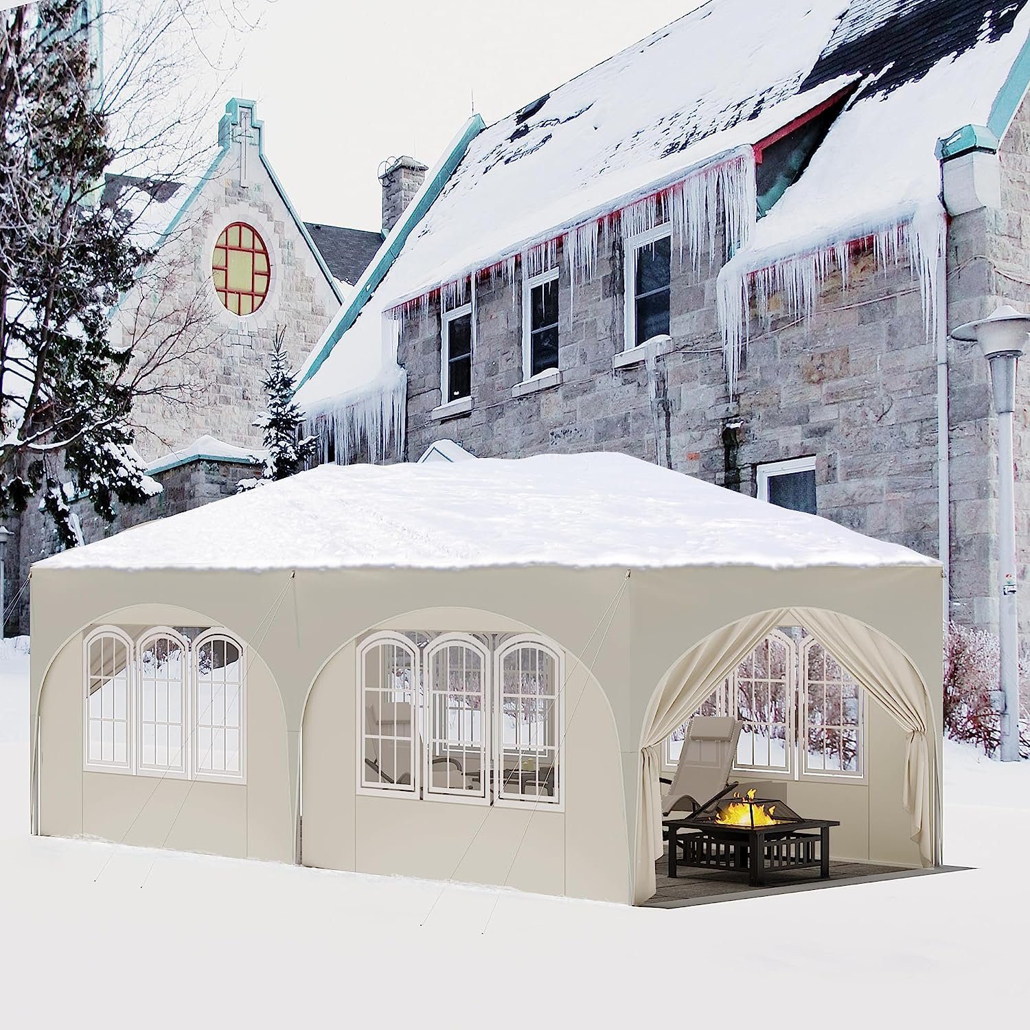 Woltu Pavillon, mit 6 Seitenteilen, 3x6 m, mit 6 Seitenwänden, höhenverstellbar