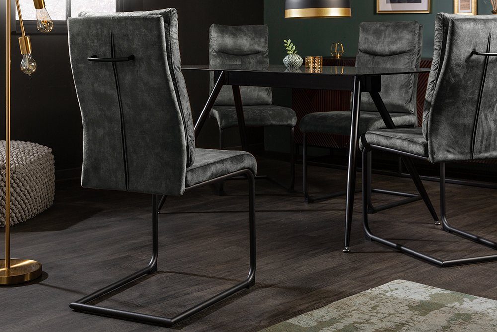 riess-ambiente Freischwinger COMFORT grün, Esszimmer · Samt · Metall · Modern Design