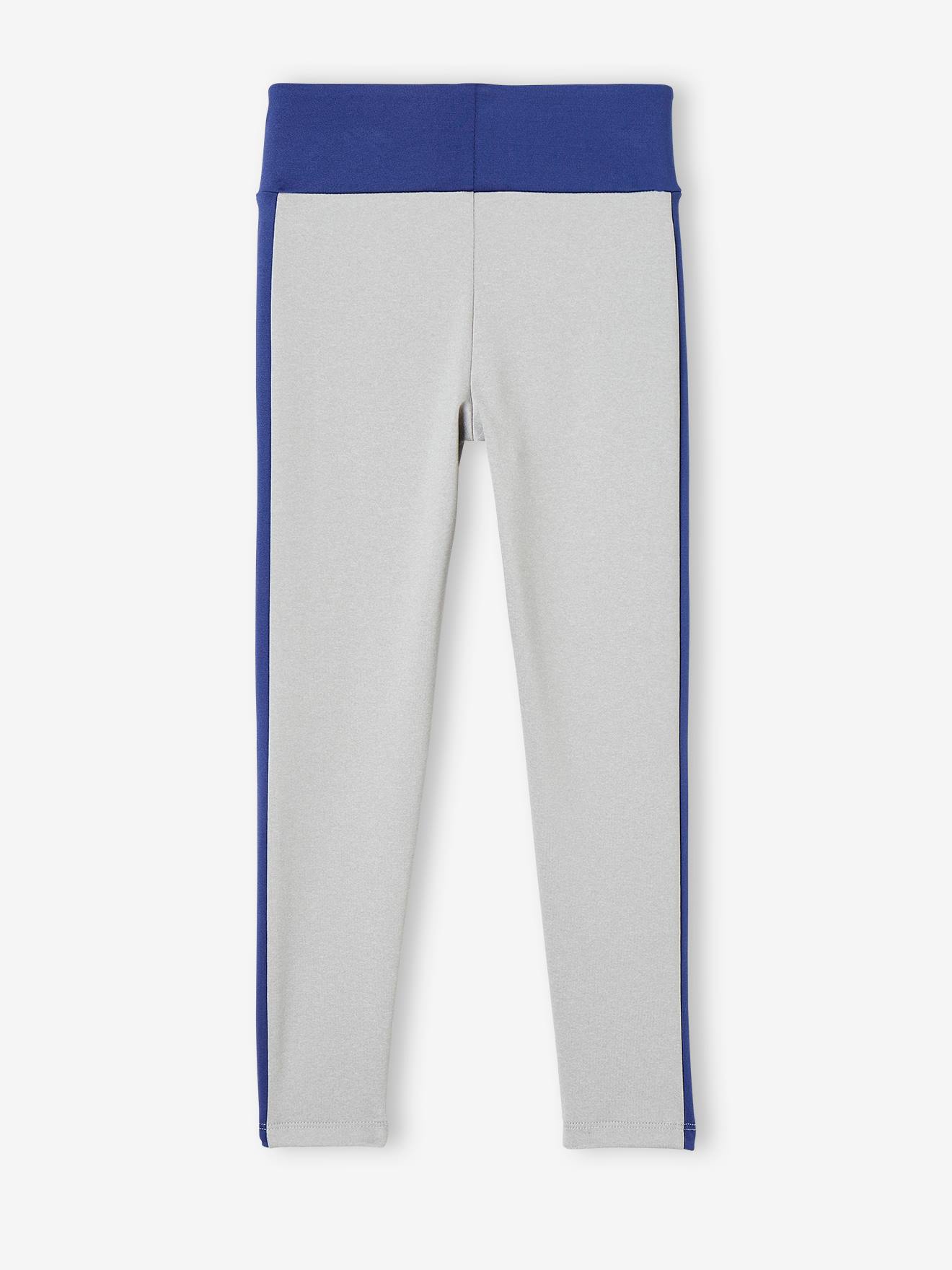 Legging sport matière technique fille bandes côtés corail fluo