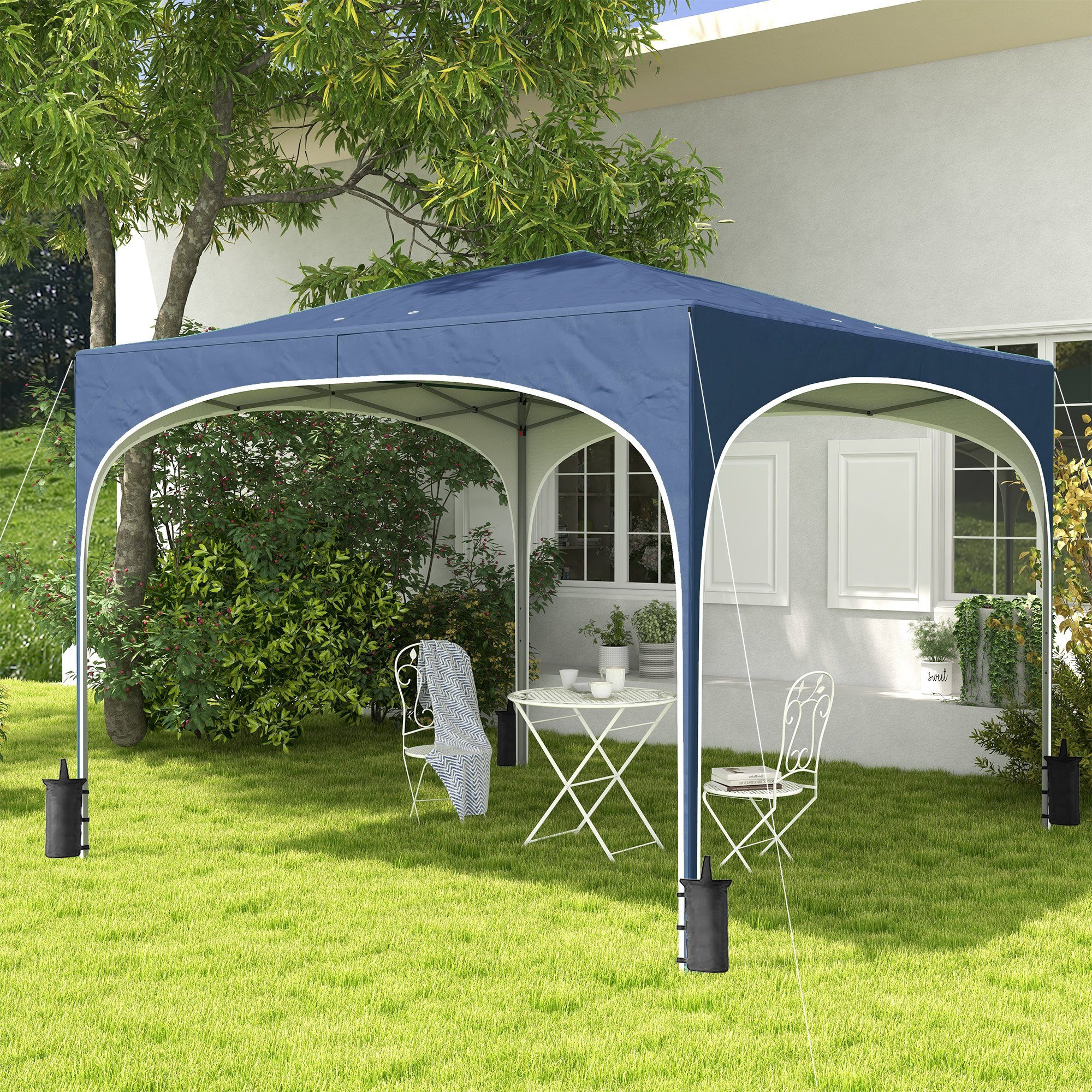 Outsunny Faltpavillon Pavillon dreistufig verstellbar, Pop Up Pavillon mit UV Schutz, mit 4 Seitenteilen, (Faltpavillon, Gartenpavillon), mit Tragetasche, Sandsack
