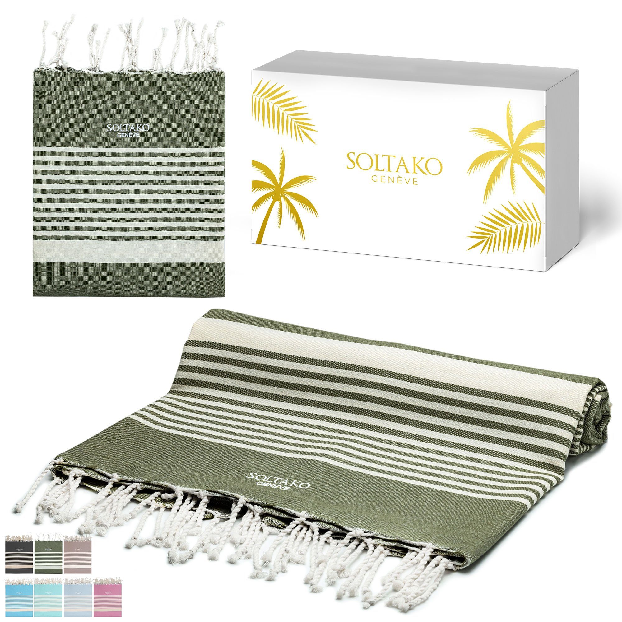 SOLTAKO Strandtuch XXL Strandtuch 200x200 / Hamamtuch Geschenkset 