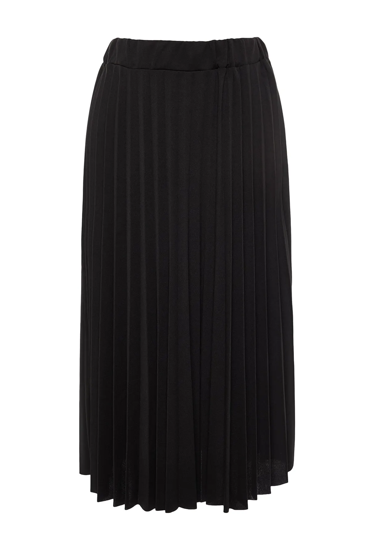 Trendyol Collection  Schwarzer ausgestellter Midi-Plissee-Rock aus Crêpe-Strick mit hoher Taille TWOSS23ET00048