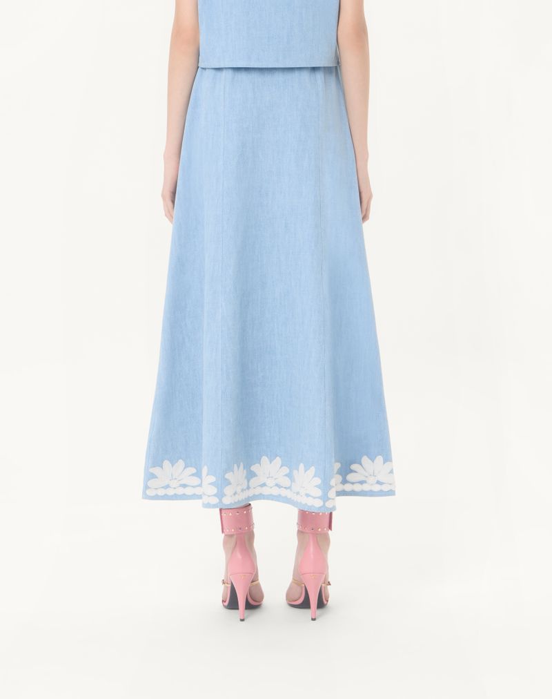 Geborduurde denim midi-rok