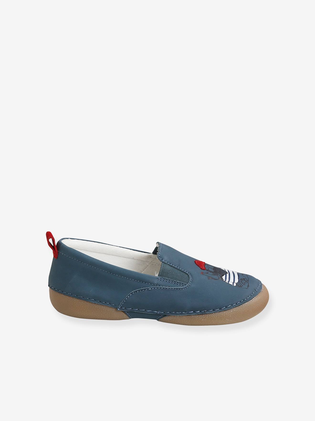 Chaussons élastiqués garçon en cuir bleu