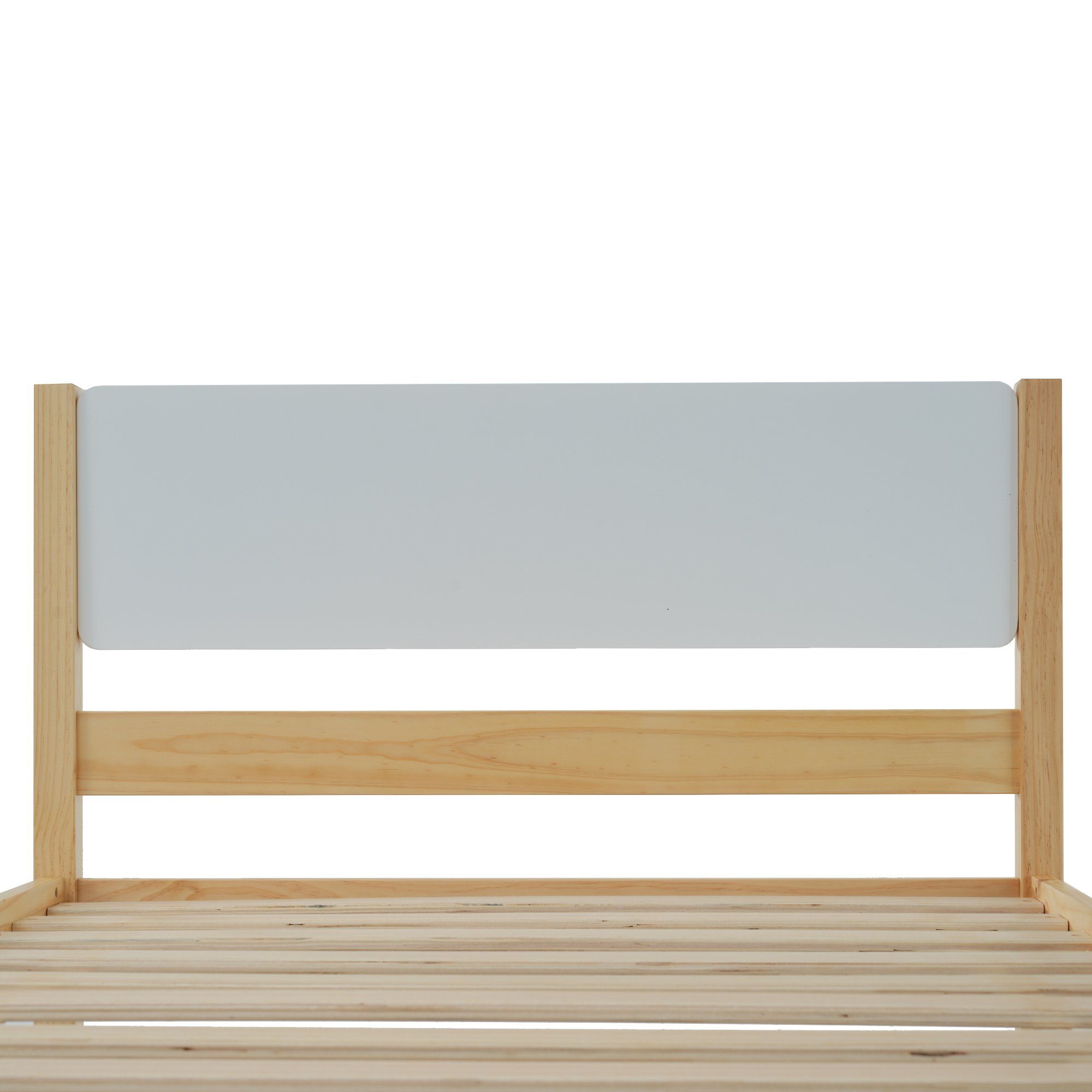 Fangqi Holzbett Kiefernholzrahmen mit Mittelfuß, Weiß + Natur, 90/140x200cm, Doppelbett/Doppelbett, Jugendbett, Erwachsenenbett Holzbett