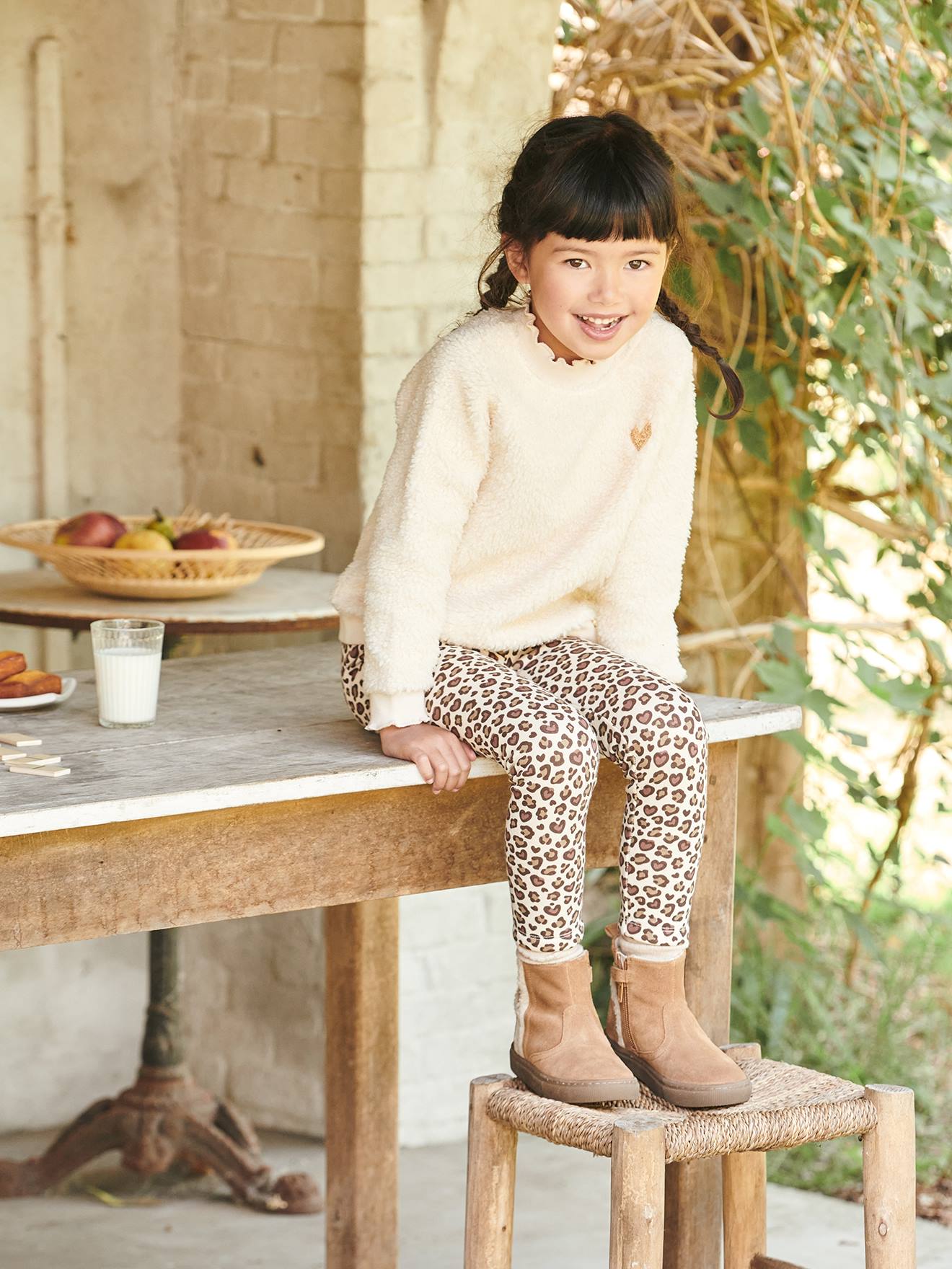 Legging fille doublé maille polaire vert imprimé