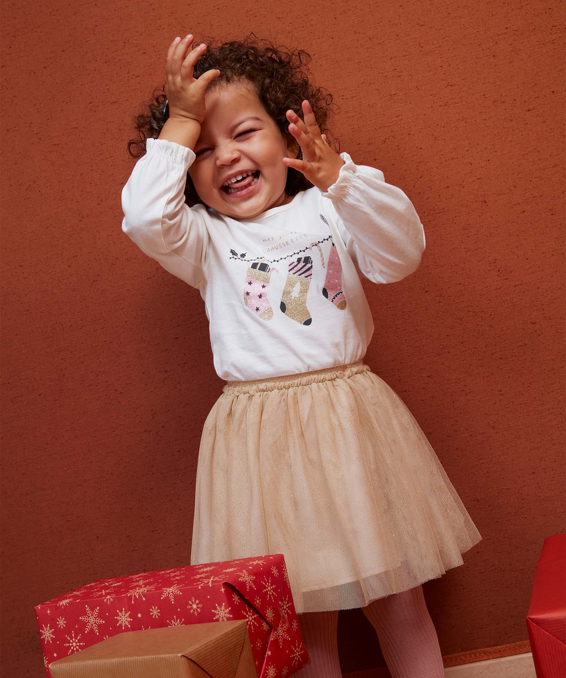 Tee-shirt bébé fille à manches longues volantées et moti... ecru | GEMO