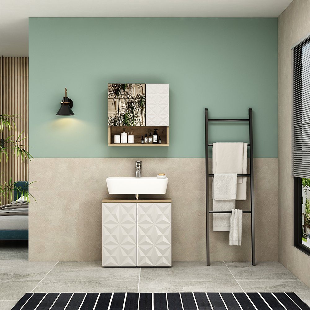 Vicco Badmöbel-Set Badezimmermöbel EDGE Eiche/Weiß Set, (2-St., 2-er Set)