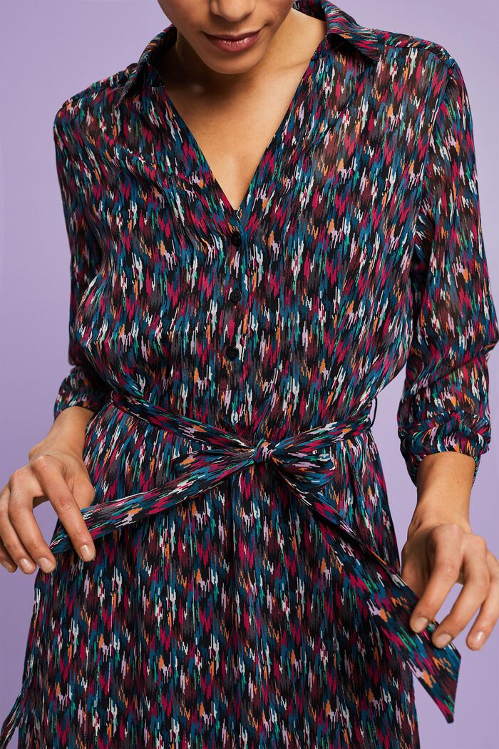 Chiffon-Minikleid mit V-Ausschnitt und Print