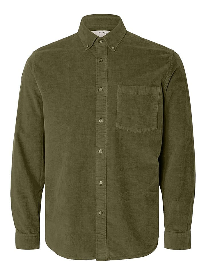 SELECTED HOMME Cordhemd - Regular fit - in Khaki günstig kaufen XL