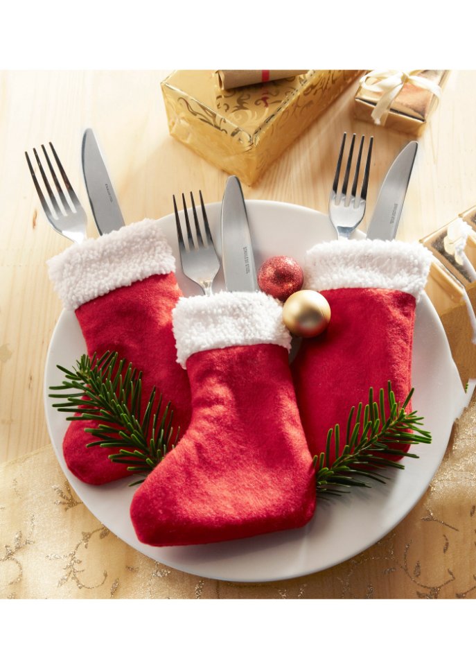 Besteckhalter in Weihnachts-Socken-Form (6er Pack)