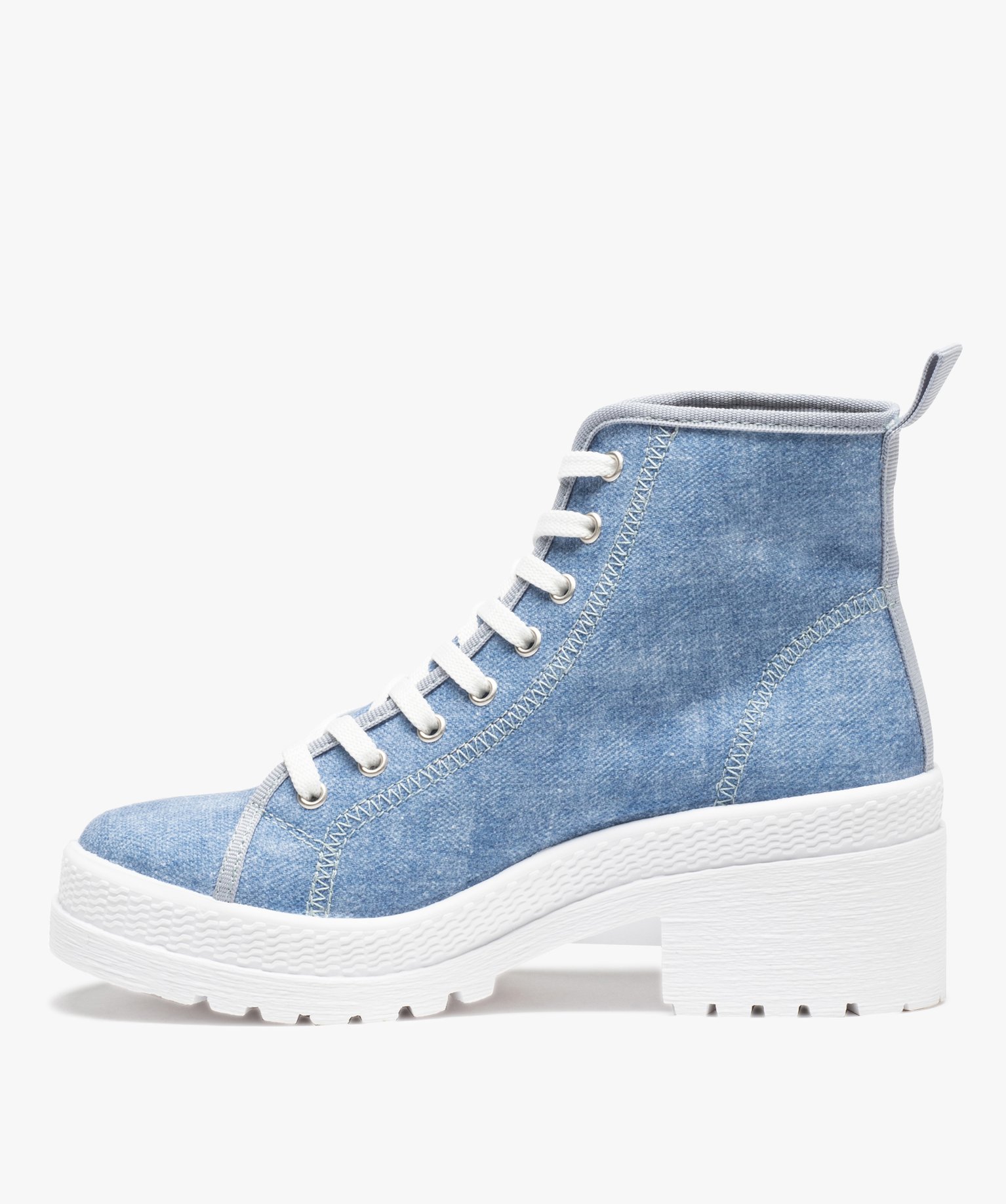 Tennis femme mid-cut en toile unie à talon et semelle crantée bleu | GEMO