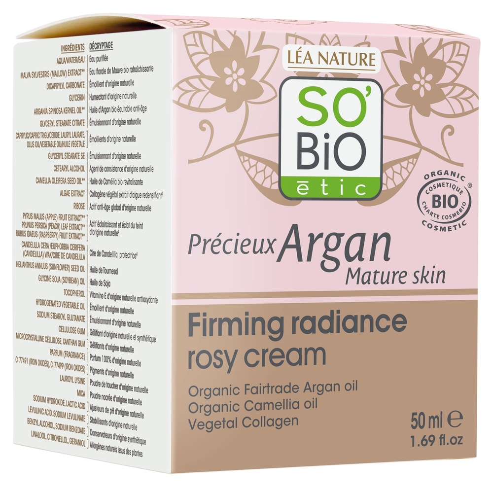 LÉA NATURE SO BiO étic Crème rose éclat fermeté jour, PrécieuxArgan Peaux Matures Crème rose