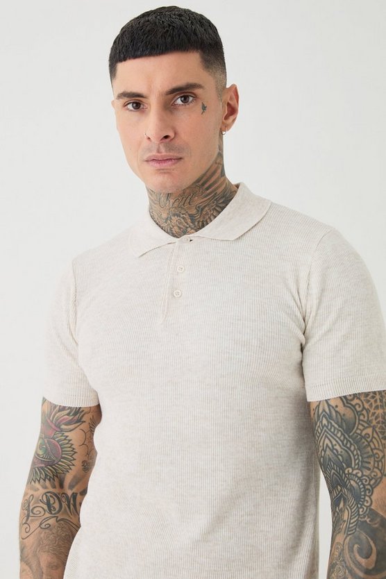 Tall kurzärmliges geripptes Muscle-Poloshirt