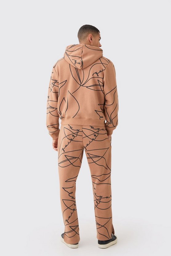 Jogginghose mit geteiltem Saum und Blätter-Print