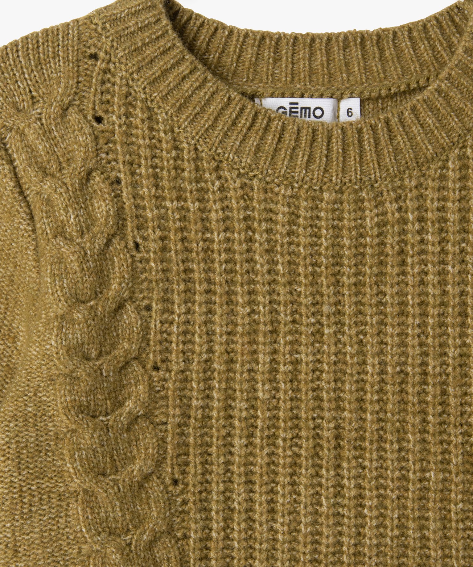 Pull en maille avec torsades sur l’avant fille vert | GEMO