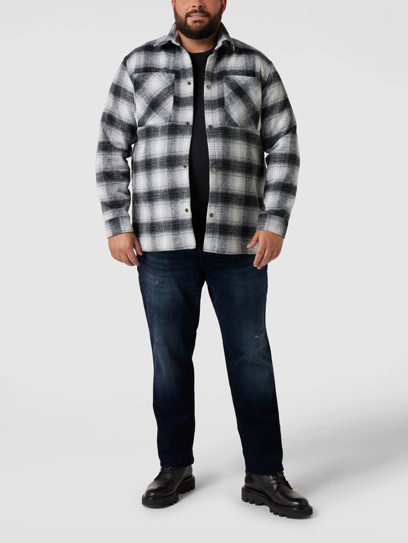 PLUS SIZE Jeans mit Label-Patch aus Leder Modell 'Glenn' in jeans