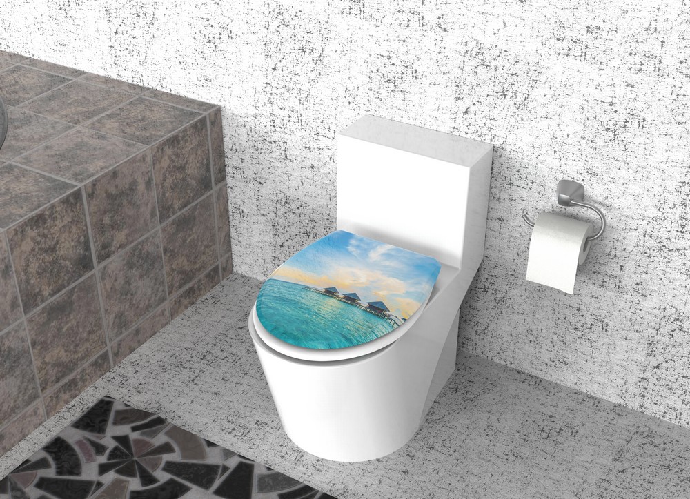 K&H Sanitary Duschwell Duroplast WC-Sitz mit Motiv - Wasserbungalow