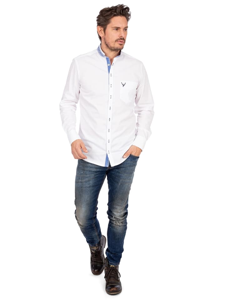 OS-Trachten Stehkragenhemd 420003-3684 in weiß-blau günstig kaufen