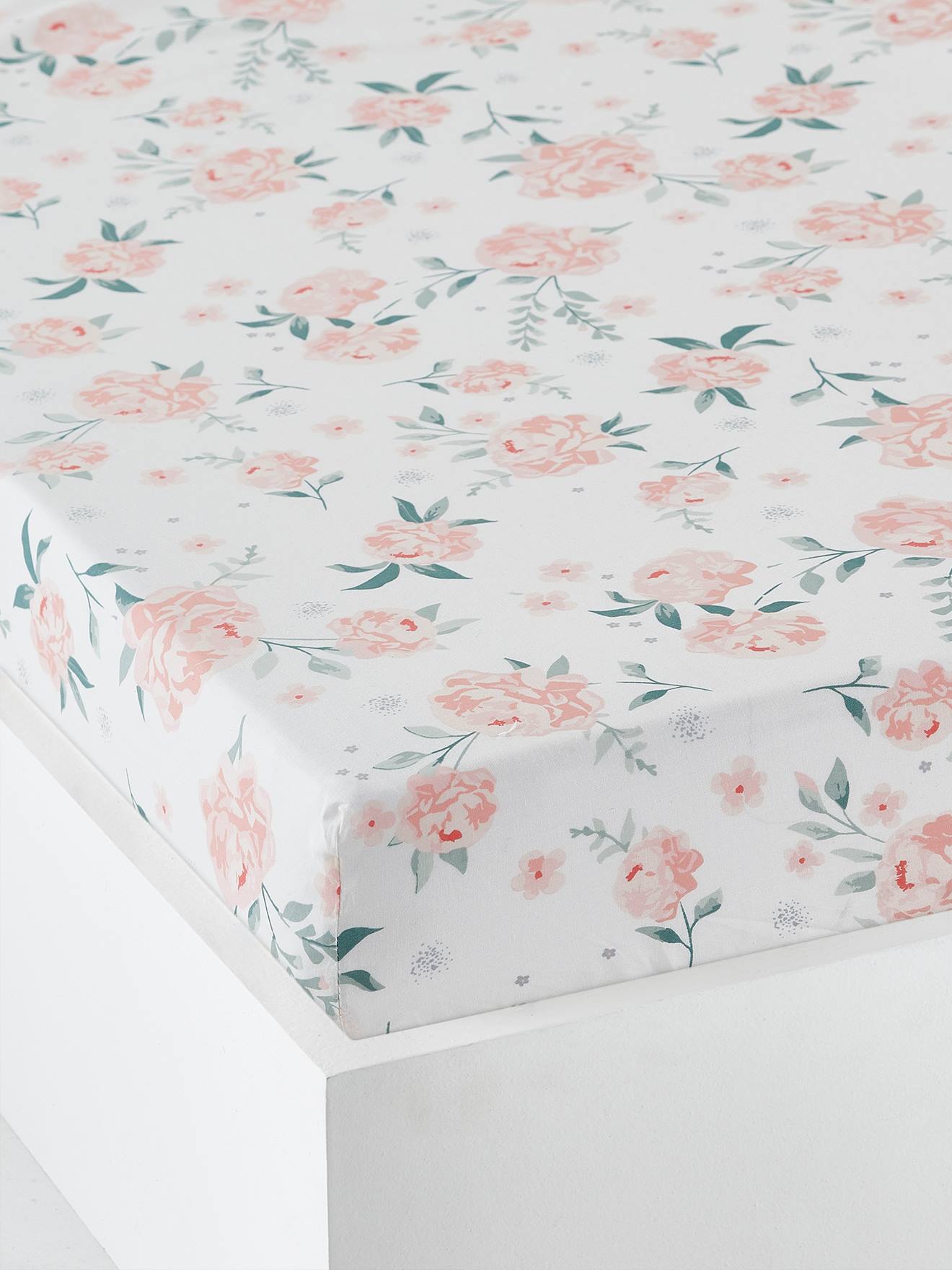 Drap-housse bébé EAU DE ROSE écru / rose