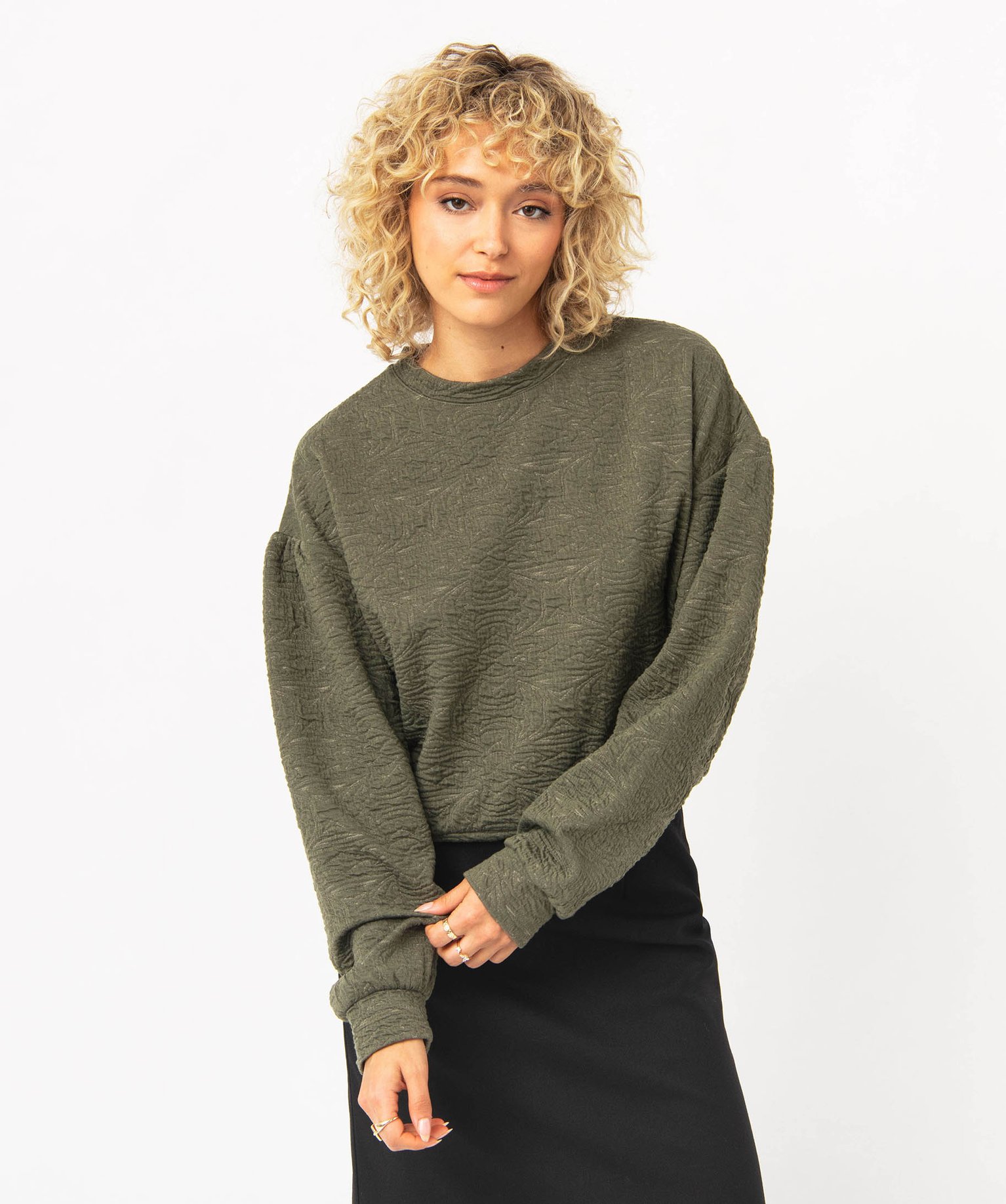 Sweat ample en maille texturée femme kaki | GEMO