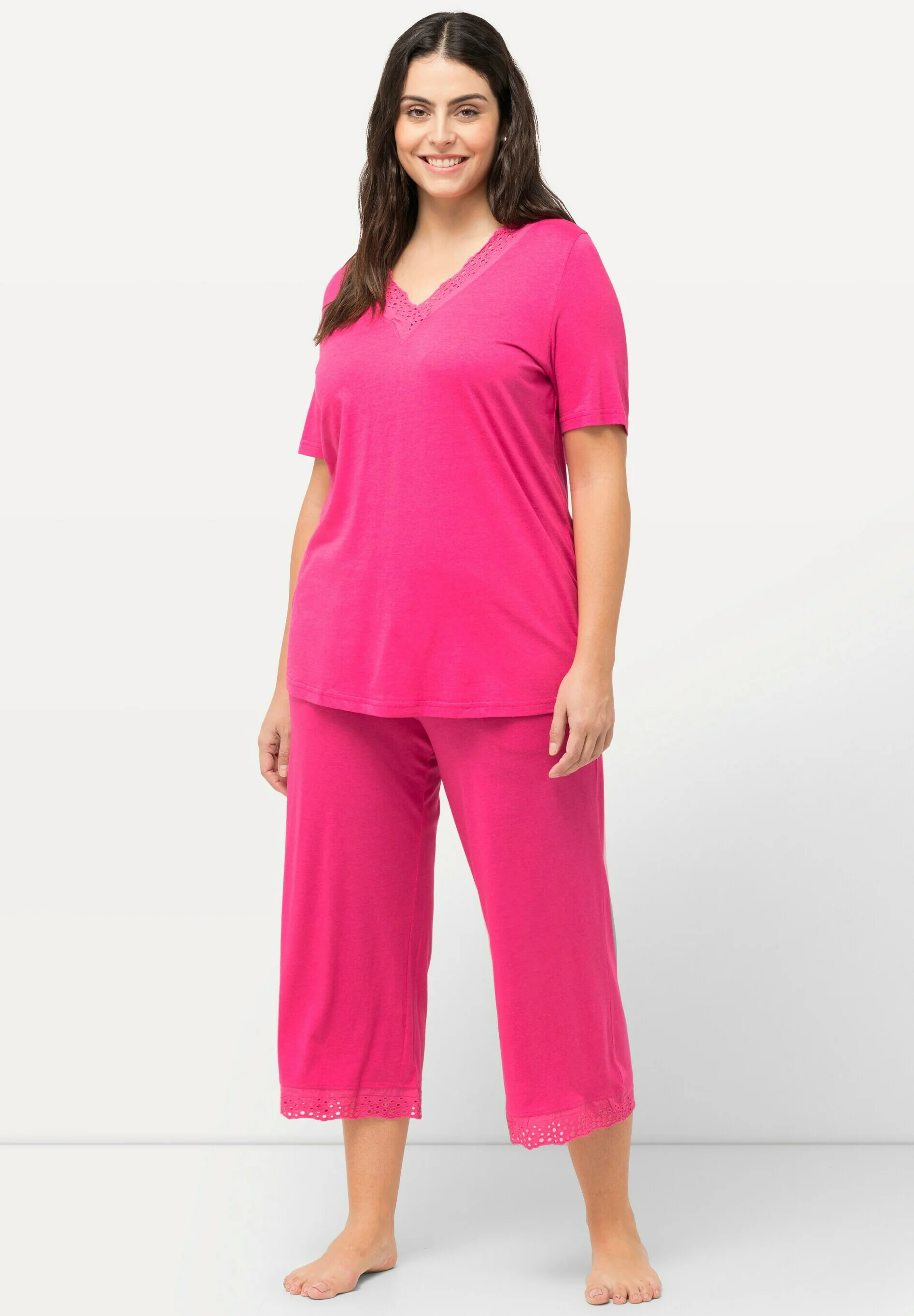 Ulla Popken SET LOCHSTICKEREI HALBARM - Pijama