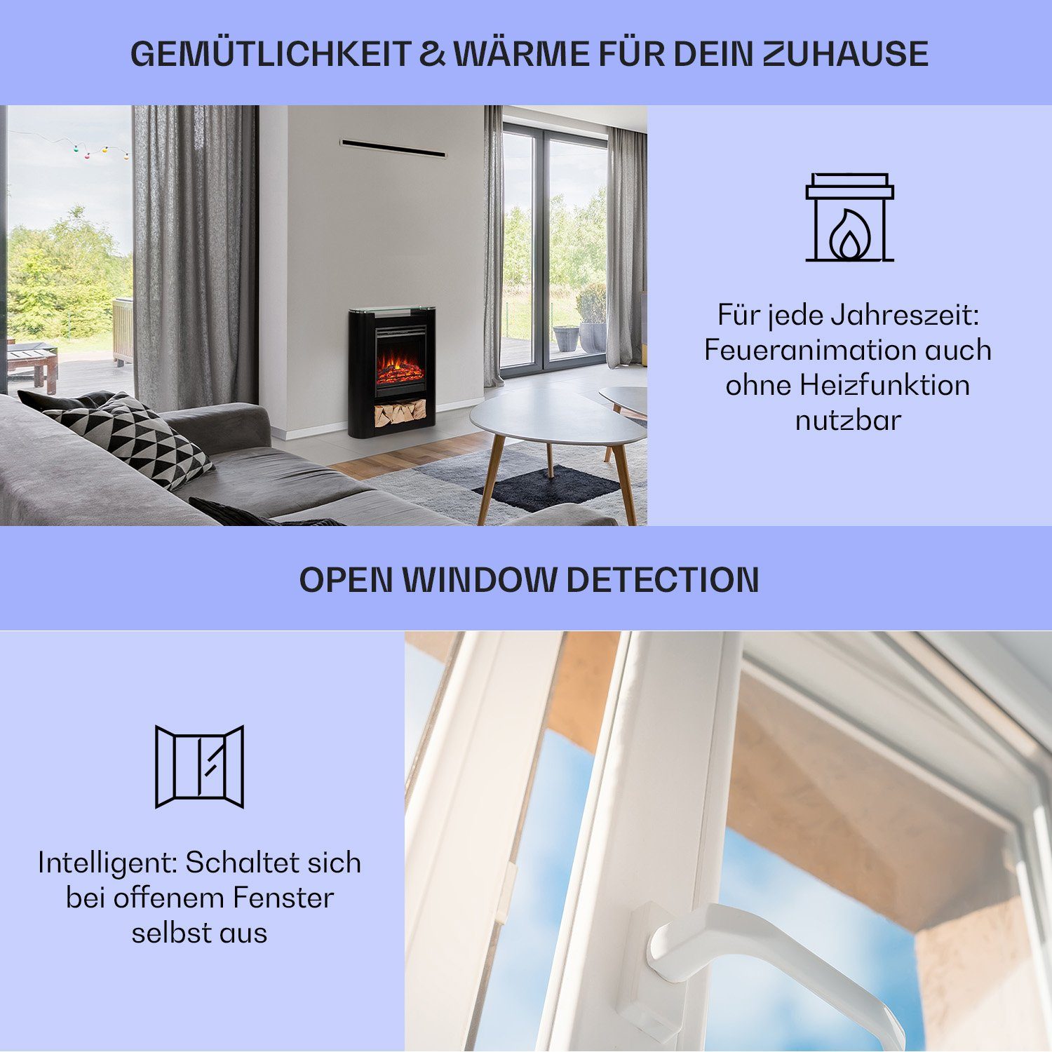 Klarstein Elektrokamin Studio 5 Arc, elektrischer Kamin mit Heizfunktion Heizlüfter elektrischer Kaminofen