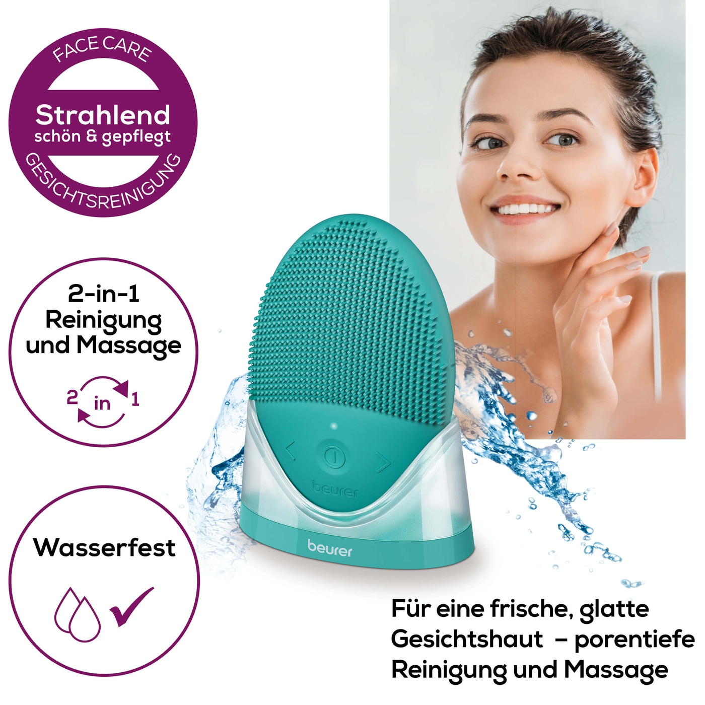 Beurer FC 52 Laguna Silikon-Gesichtsbürste-2-in-1: Porentiefe Reinigung und Massage