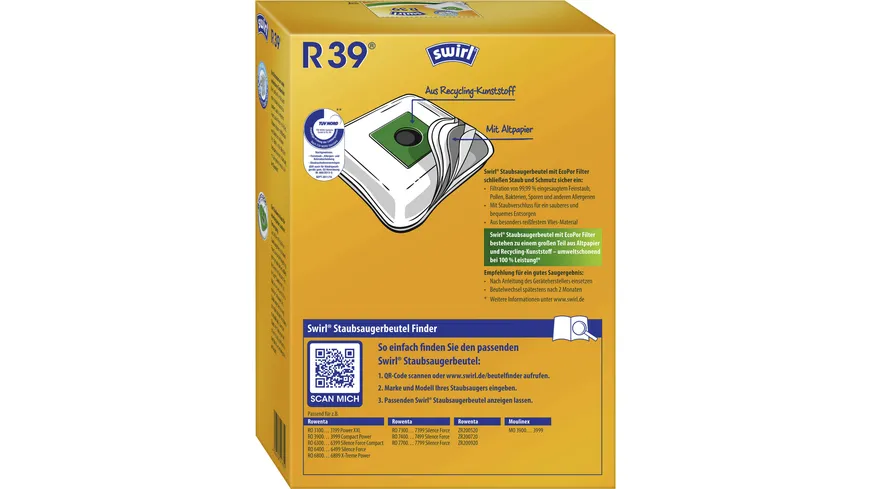 Swirl® R 39 Staubsaugerbeutel EcoPor®