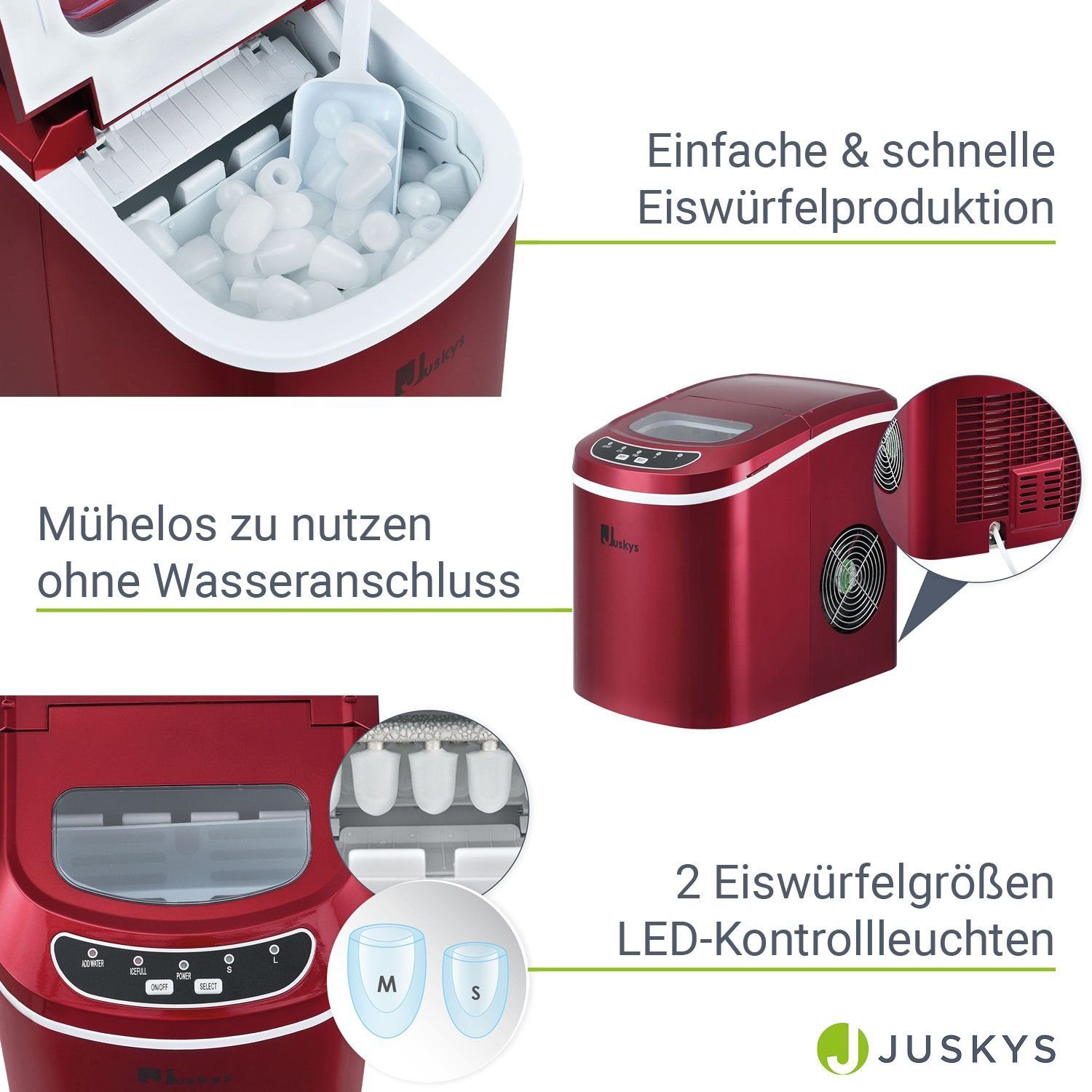 Juskys Eiswürfelmaschine IcyCube, 12 kg in 24 h, großer Wassertank