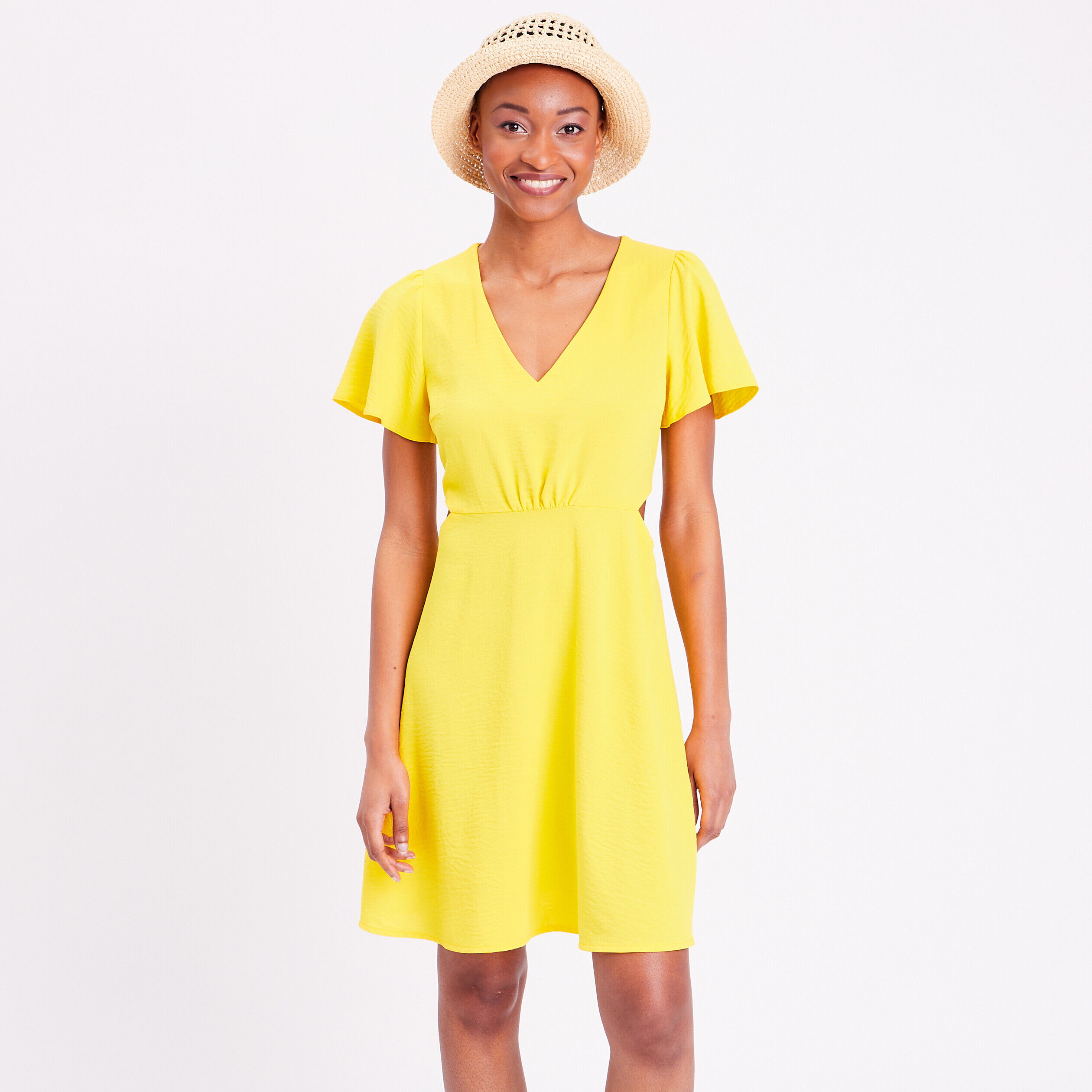 Robe patineuse ouvertures jaune fluo femme | Cache Cache