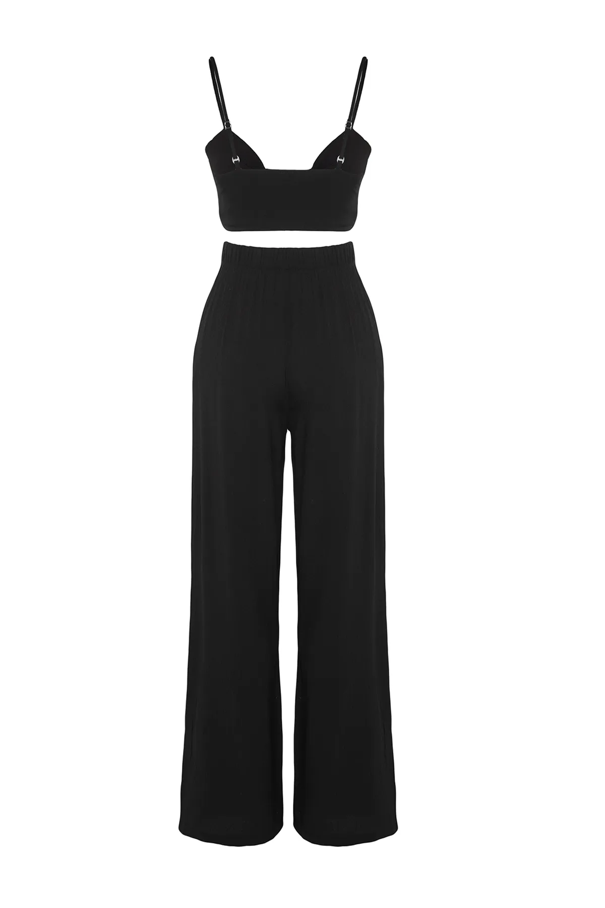 Trendyol Collection  Schwarzes Set aus gewebter Bluse und Hose zum Binden TBESS22AU0108