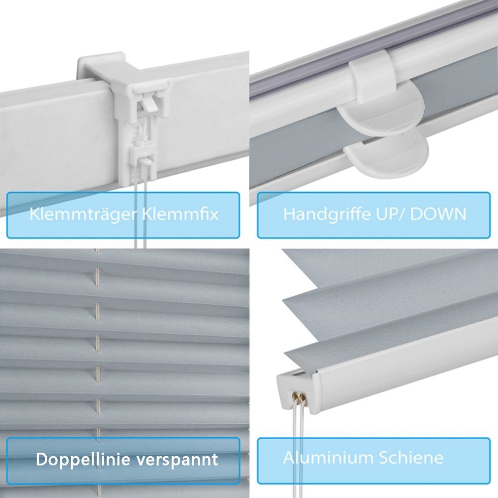 Plissee Freihängend, Einfache Montage, , i@home, Lichtschutz, mit Klemmträger, verspannt, Klemmfix, ohne Bohren
