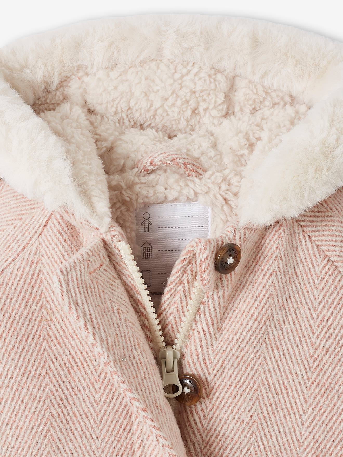 Manteau en drap de laine Bébé doublé de fausse fourrure rose