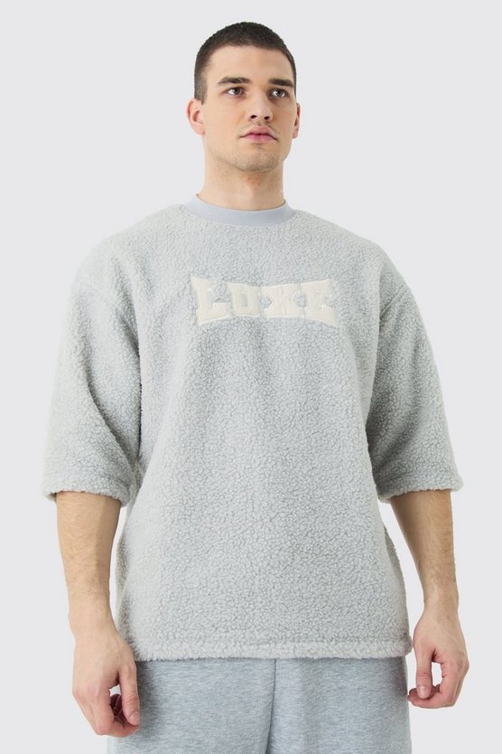 Tall Oversize Borg T-Shirt mit Applikation