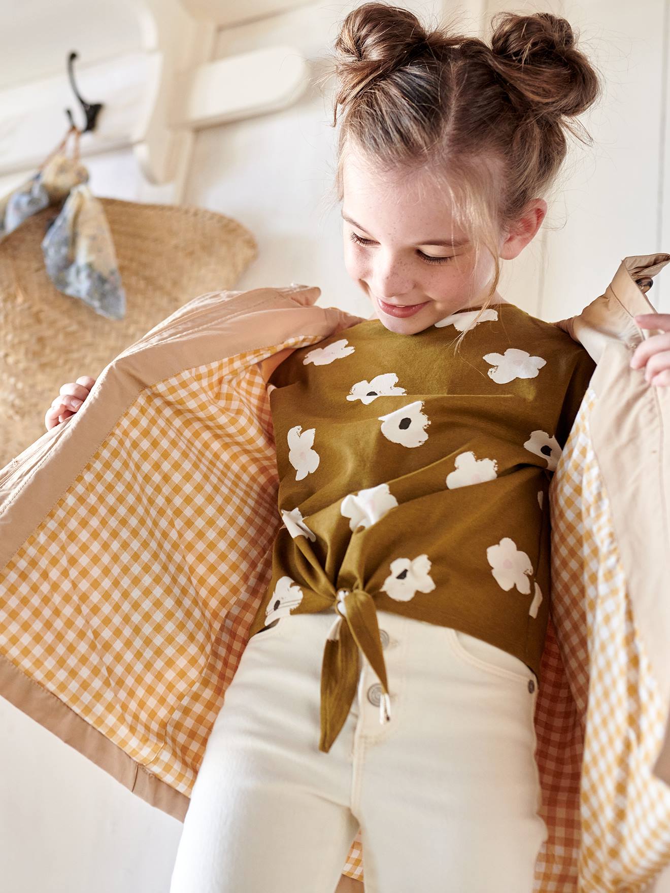 Trench à capuche mi-saison fille beige